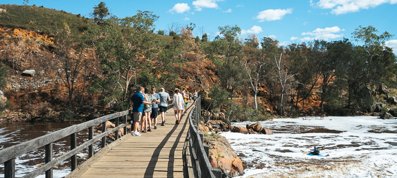 The footbridge over the rapids at Bells Rapids.
