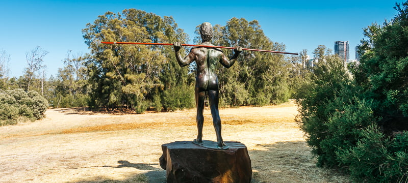 Statue of indigenous man at Heirisson Island