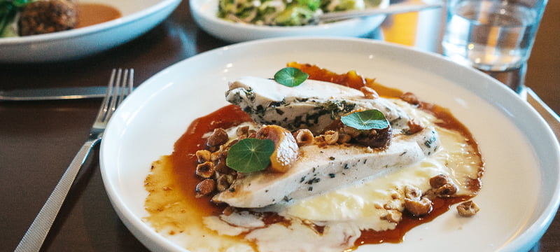 The marinated barrel-aged feta and sourdough focaccia entree at Sandalford Winery