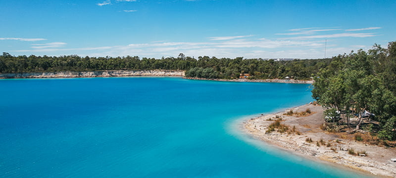 The azure blue coloured Stockton Lake near Collie