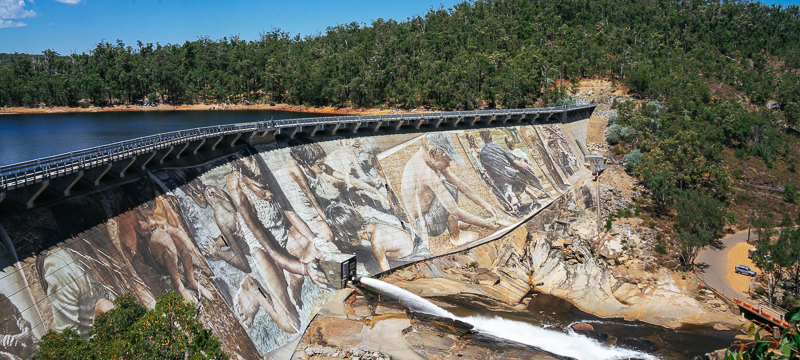 View of the Wellington Dam Mural