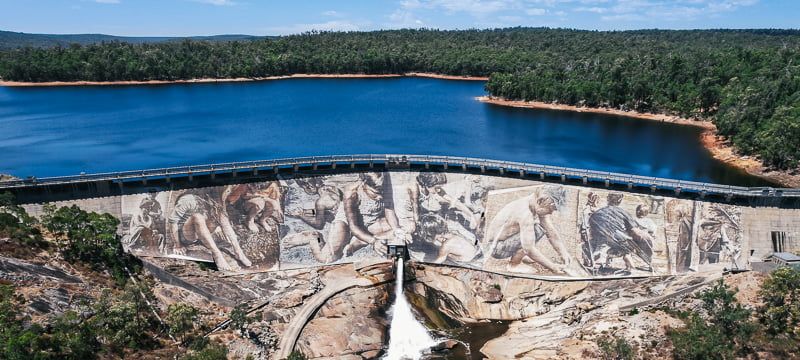 Aerial view of the Wellington Dam Mural