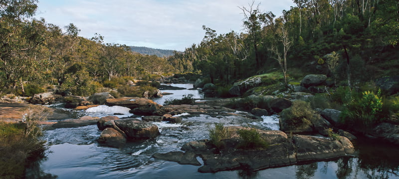 The granite boulders and pools at the Rapids in Wellington National Park.