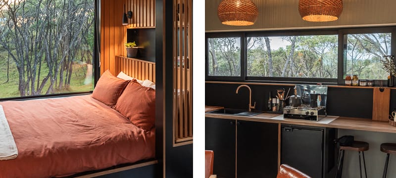 Inside one of the off-grid cabins at Little House Republic.