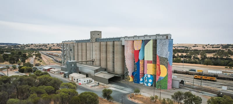 The Northam grain silos, part of the town's public art trail.