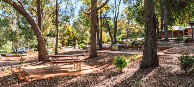 BBQ and picnic facilities at Lake Leschenaultia in the Perth Hills.
