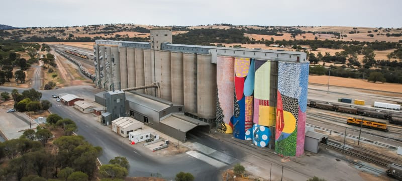 Aerial view of the Grain terminal in Northam - part of WA's Public Silo Trail